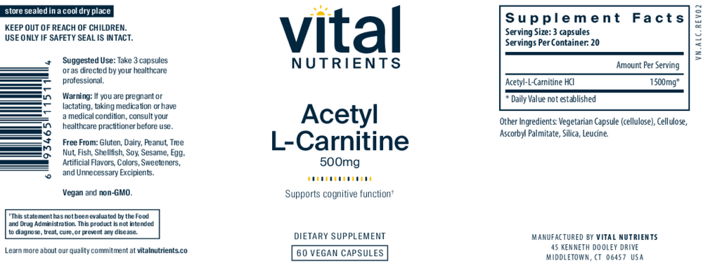 Acetyl-L-Carnitine, 500mg, 60 caps