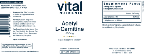 Acetyl-L-Carnitine, 500mg, 60 caps
